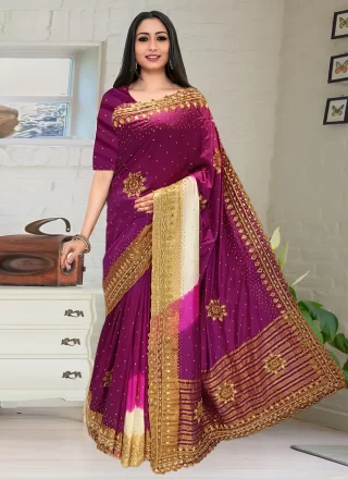 Purple Georgette Classic Sari with Hand Work