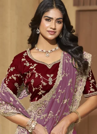 Purple Georgette Cord, Diamond and Thread Work Trendy Saree for Ceremonial