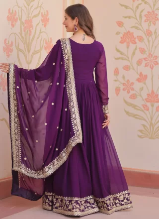 Purple Georgette  Designer Gown with Embroidered and Sequins Work