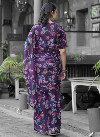 Purple Georgette Digital Print Work Trendy Saree