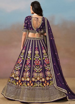 Purple Georgette Dori, Embroidered, Multi, Sequins, Thread and Zari Work Lehenga Choli for Engagement