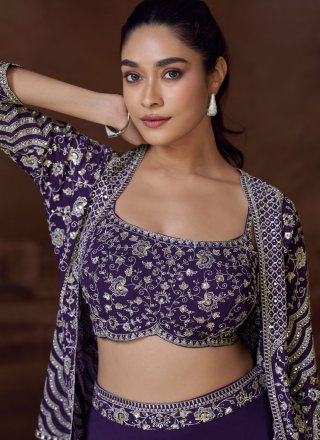 Purple Georgette Embroidered, Sequins and Zari Work Salwar Suit