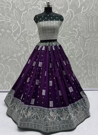 Purple Georgette Fancy, Jacquard, Mirror and Zari Work Lehenga Choli