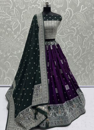 Purple Georgette Fancy, Jacquard, Mirror and Zari Work Lehenga Choli