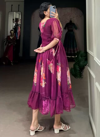 Purple Georgette Floral Patch Work Casual Kurti for Casual