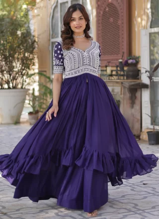 Purple Georgette Plain Work Readymade Lehenga Choli