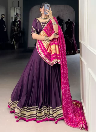 Purple Georgette Readymade Lehenga Choli with Lace Work