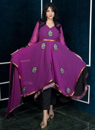 Purple Georgette Salwar Suit with Booti, Embroidered and Jacquard Work