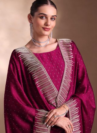 Purple Georgette Salwar Suit with Embroidered and Swarovski Work