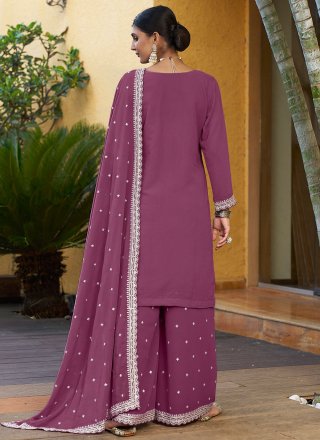 Purple Georgette Salwar Suit with Embroidered, Resham and Sequins Work