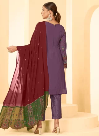 Purple Georgette Salwar Suit with Embroidered, Stone and Zari Work for Ceremonial