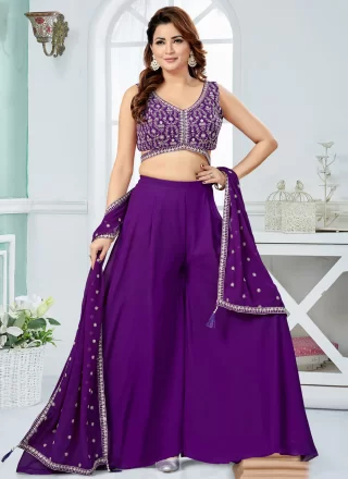 Purple Georgette Salwar Suit with Embroidered Work