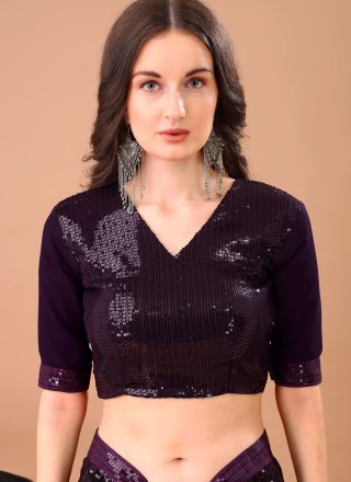 Purple Georgette Sequins and Thread Work Classic Sari
