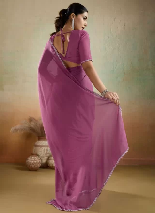 Purple Georgette Trendy Saree with Patch Border and Lace Work