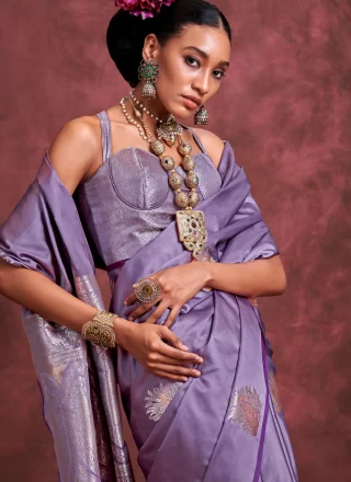 Purple Handloom Silk Designer Saree
