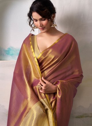 Purple Handloom Silk Plain Work Designer Saree