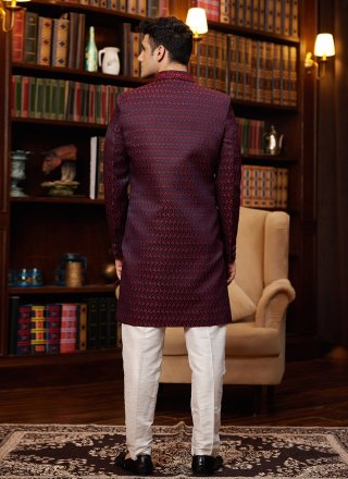 Purple Imported Indo Western with Buttons and Fancy Work for Men