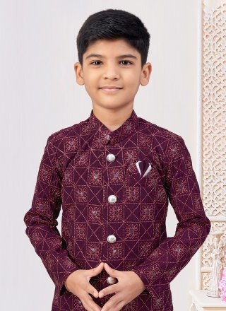 Purple Imported Indo Western with Machine Embroidery and Thread Work for Kid
