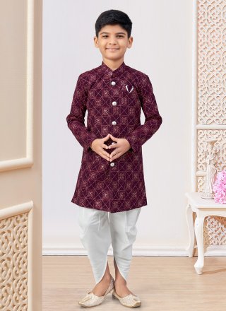 Purple Imported Indo Western with Machine Embroidery and Thread Work for Kid