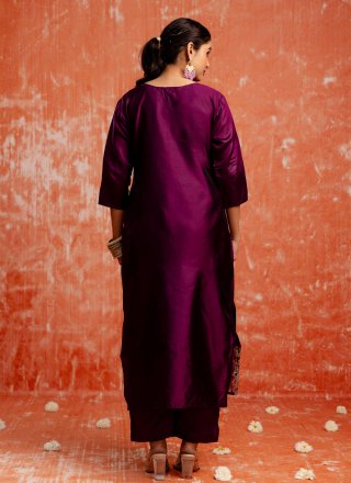 Purple Jacquard and Zari Work Cotton Salwar Suit