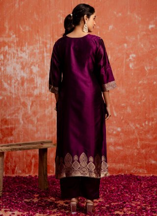 Purple Jacquard and Zari Work Cotton Salwar Suit