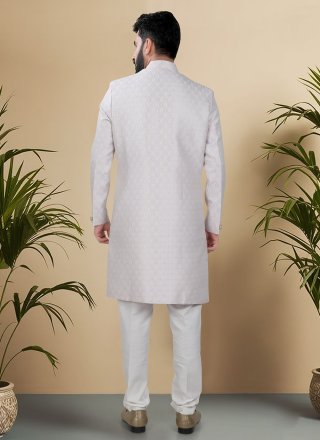 Purple Jacquard Indo Western with Woven Work for Ceremonial