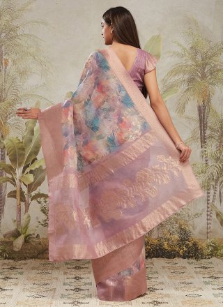 Purple Jacquard Silk Digital Print Work Trendy Saree for Casual