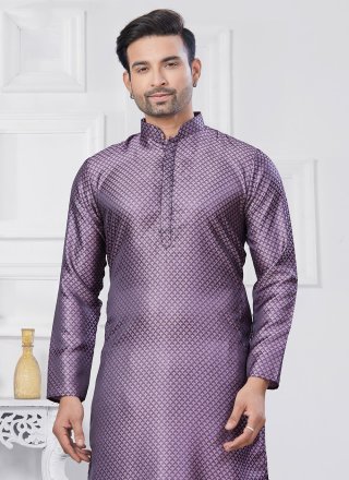 Purple Jacquard Silk Weaving Work Kurta Pyjama