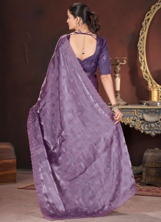Purple JIMMY CHU Cut, Embroidered and Zari Work Designer Sari