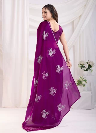 Purple JIMMY CHU Embroidered and Sequins Work Casual Saree for Casual