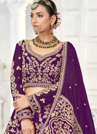 Purple JIMMY CHU Embroidered, Moti and Zari Work A - Line Lehenga Choli