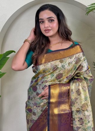 Purple Kanchipuram Silk Weaving Work Classic Sari