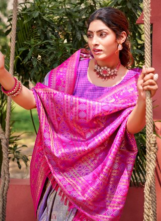 Purple Kanjivaram Silk Weaving Work Classic Saree
