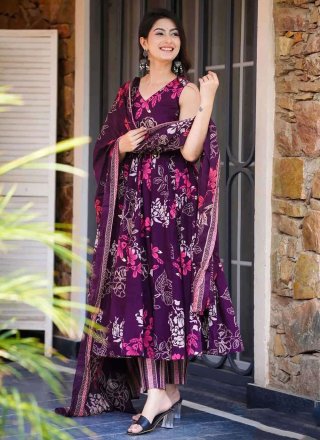 Purple Muslin Salwar Suit with Digital Print Work