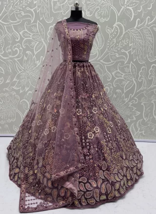 Purple Net A - Line Lehenga Choli with Diamond, Embroidered, Multi, Sequins, Thread and Zircon Work