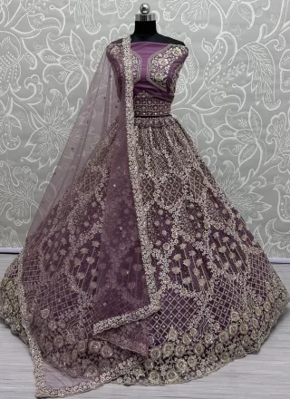 Purple Net Dori, Embroidered, Multi, Sequins and Thread Work Lehenga Choli for Engagement