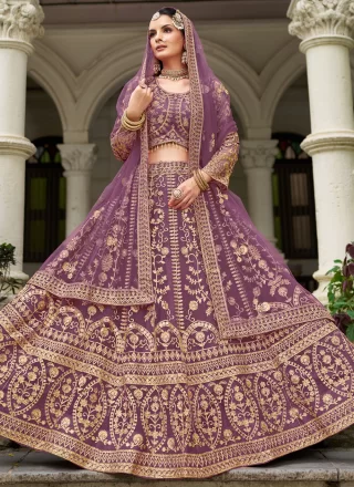 Purple Net Embroidered Work Lehenga Choli for Ceremonial