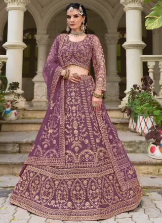 Purple Net Embroidered Work Lehenga Choli for Ceremonial