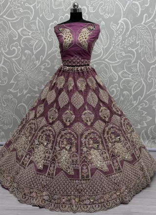 Purple Net Lehenga Choli with Diamond, Dori, Fancy, Multi, Sequins, Thread and Zari Work