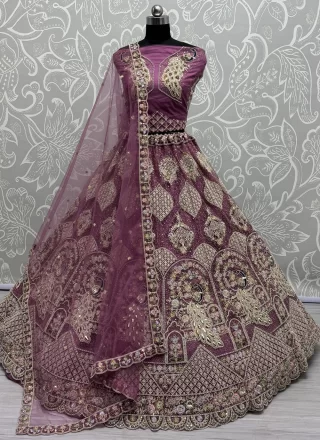 Purple Net Lehenga Choli with Diamond, Dori, Fancy, Multi, Sequins, Thread and Zari Work
