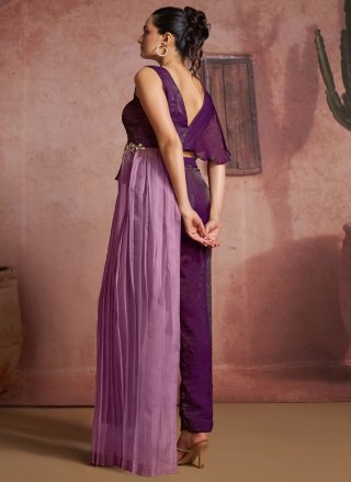 Purple Organza Cut Dana, Moti and Zircon Work Readymade Salwar Suit