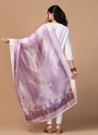 Purple Organza Dupatta Dupatta with Digital Print and Woven Work