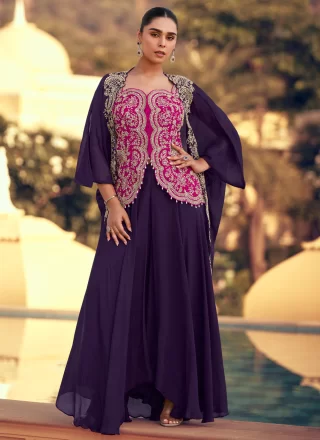 Purple Organza Embroidered, Stone and Zari Work Salwar Suit
