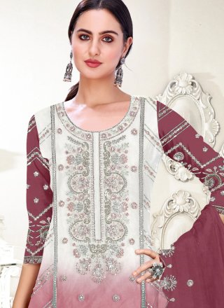 Purple Organza Pakistani Salwar Suit with Embroidered and Sequins Work