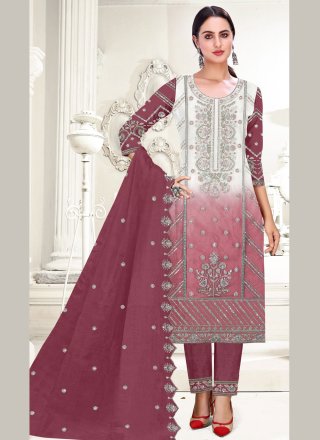 Purple Organza Pakistani Salwar Suit with Embroidered and Sequins Work
