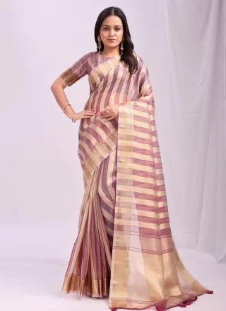 Purple Organza Weaving Work Contemporary Sari