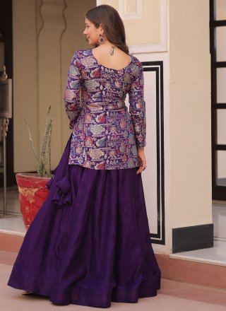 Purple Plain Work Jacquard Readymade Lehenga Choli