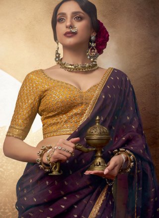 Purple Pure Crepe Classic Sari