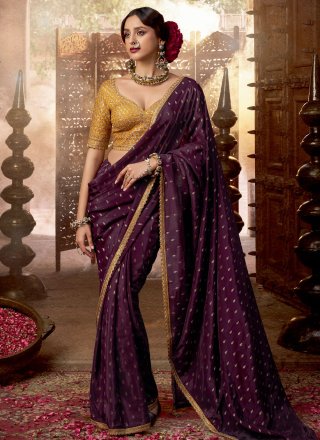 Purple Pure Crepe Classic Sari
