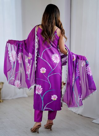 Purple Pure Crepe Floral Patch Work Salwar Suit for Casual